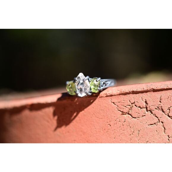 Raw Peridot Engagement Ring Sterling Silver Size 3 4 5 6 7 8 9 10 11 12 - Picture 5 of 7